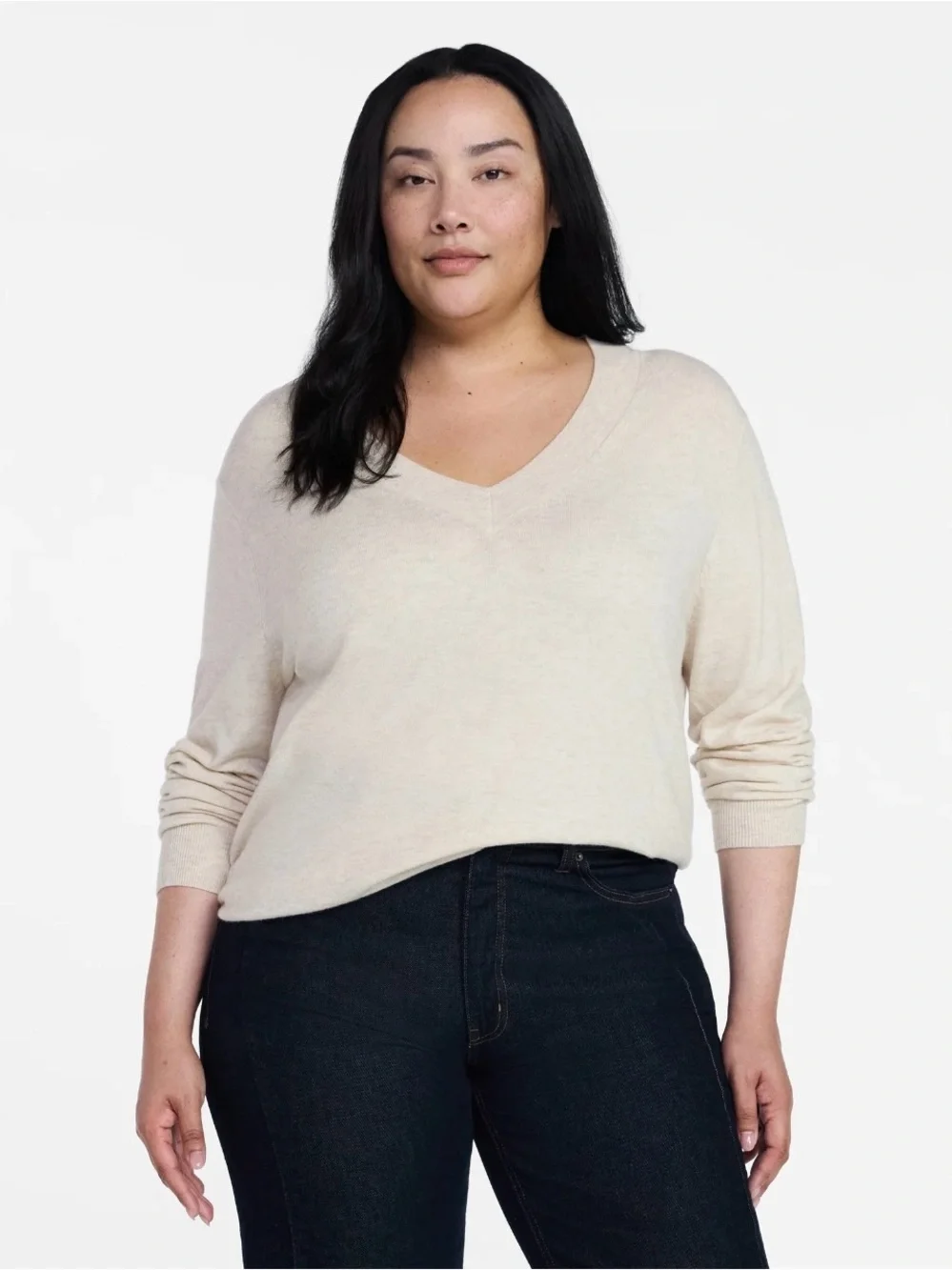 Time and Tru Women's V-Neck Sweater Lightweight in Oatmeal Color